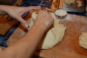 Measuring out the dough for balls-